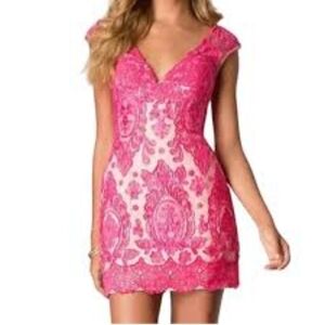 JVN by Jovani Bonny Pink Crochet Dress